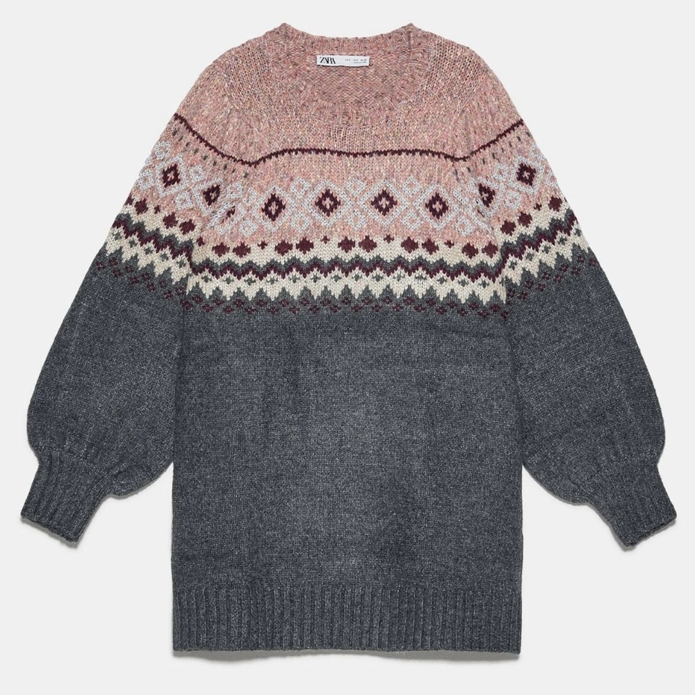 New with tags Rare Zara Fair Isle knit Balloon
Sleeve Jacquard Dress